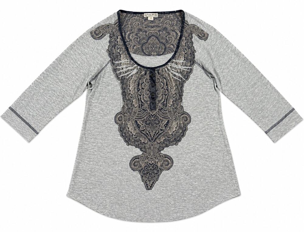 L’Energe World Wear Women’s XL Gray Paisley 3/4 Sleeve Boho Knit Top